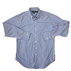 Lauren Ralph Lauren Mens Blue Micro Check Button Down Shirt 15.5 34/35 Career